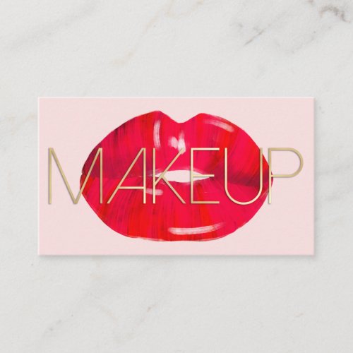 Makeup Artist Modern Red Pink Gold Lips Typography Business Card