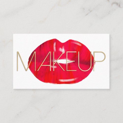 Makeup Artist Modern Red White Gold Lip Typography Business Card