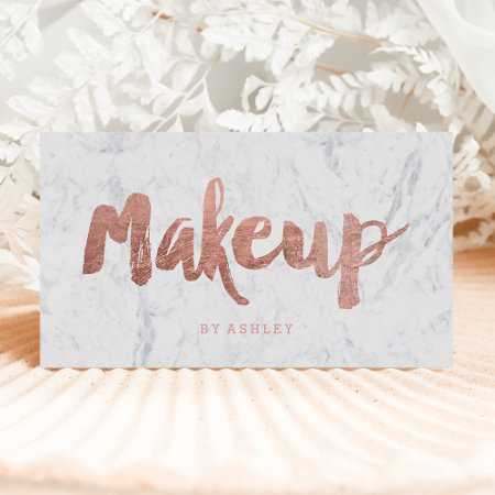 Makeup Artist Modern Rose Gold Typography Marble Business Card