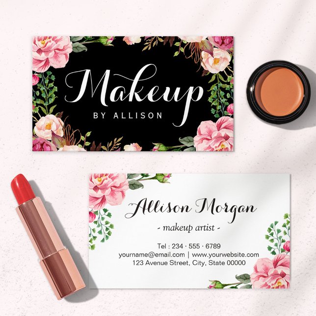 Makeup Artist Modern Script Girly Floral Wrapping Business Card (Creator Uploaded)