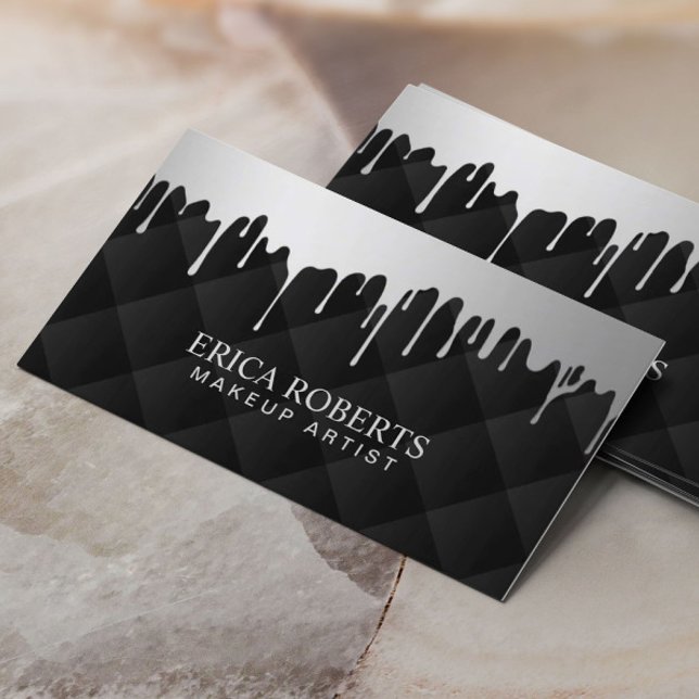 Makeup Artist Modern Silver Drips Luxury Salon Spa Business Card (Creator Uploaded)