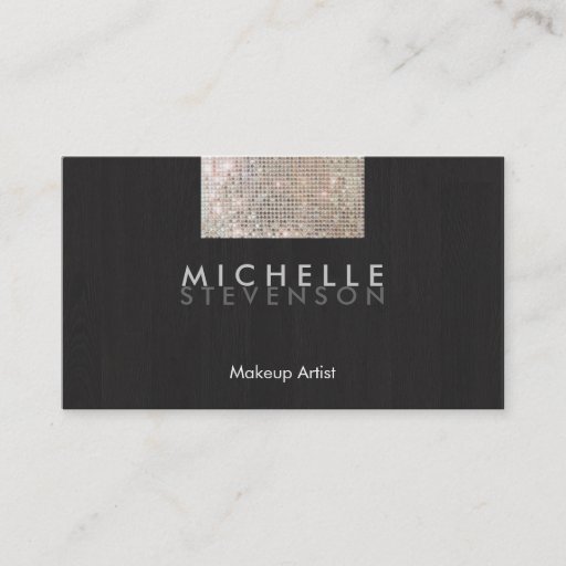 Customizable Makeup Artist Modern and Chic FAUX Sequin Black Business Card Template