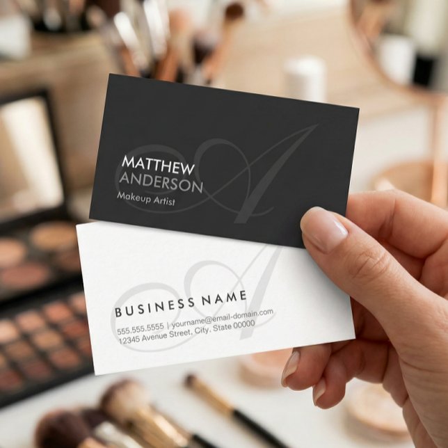 Makeup Artist - Modern Swash Monogram Business Card (Creator Uploaded)