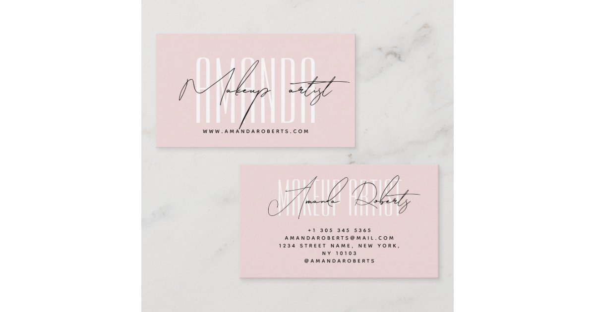 Marked Script Makeup Makeup artist modern typography script blush pink business card | Zazzle