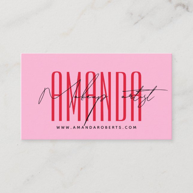 Makeup artist modern typography script red pink business card (Front)
