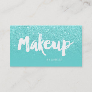 Makeup artist modern typography teal faux glitter business card