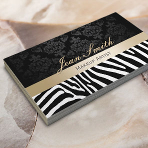 Makeup Artist Modern Zebra Pattern Gold Stripe Business Card