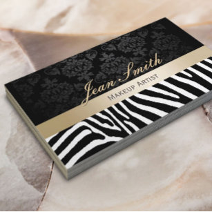 Makeup Artist Modern Zebra Pattern Gold Stripe Business Card