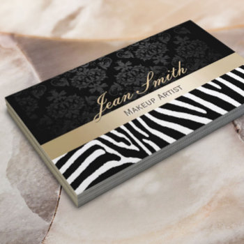 Makeup Artist Modern Zebra Pattern Gold Stripe Business Card by cardfactory at Zazzle