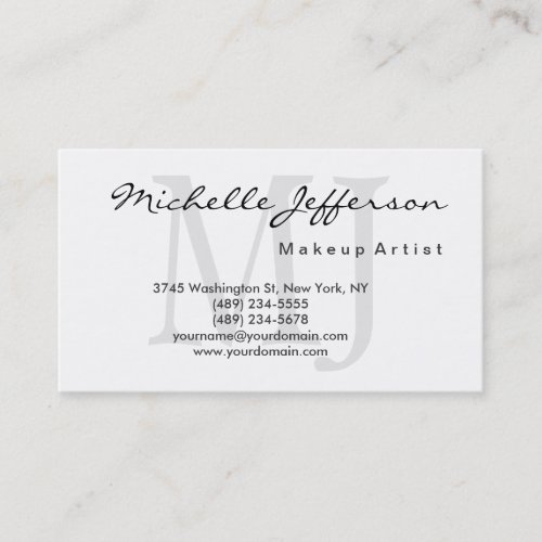 Makeup Artist Monogram Script White Business Card