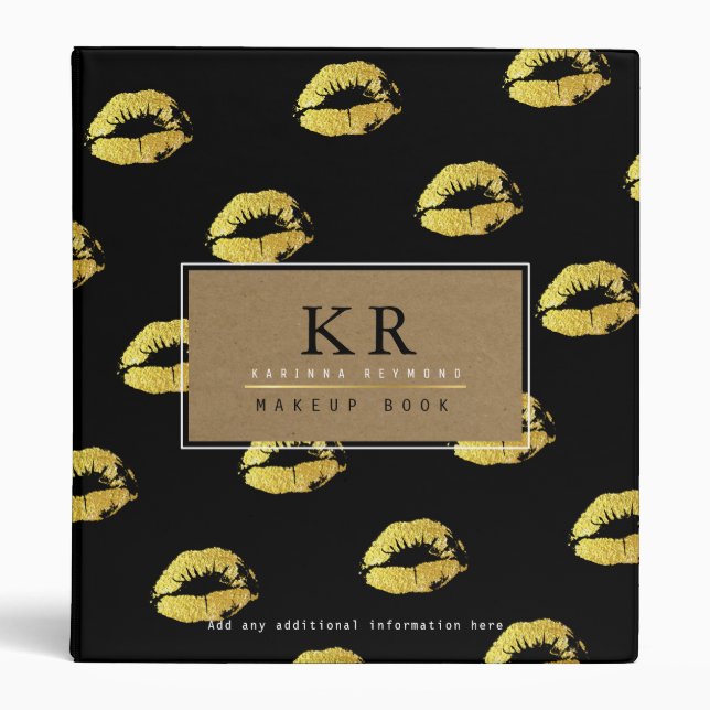 Makeup artist monogram with gold lips, beauty binder (Front)