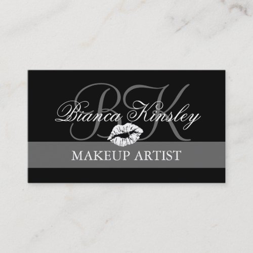 Makeup Artist Monograms Business Cards Black