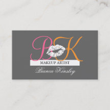Makeup Artist Monograms Business Cards Pink Grey