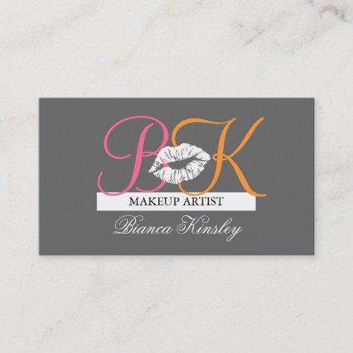 Makeup Artist Monograms Business Cards Pink Grey