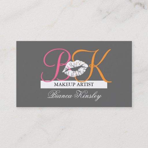 Customizable Makeup Artist Monograms Business Cards Pink Grey