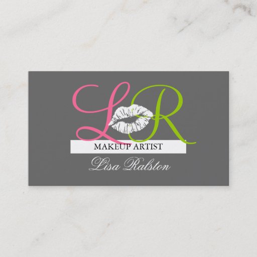 Customizable Makeup Artist Monograms Business Cards Pink Grey