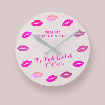 Makeup Artist Mua Pink Lipstick Lips Wall Clock by kissthebridesmaid at Zazzle
