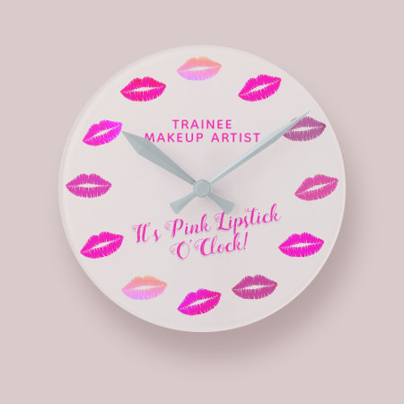 Makeup Artist Mua Pink Lipstick Lips Wall Clock