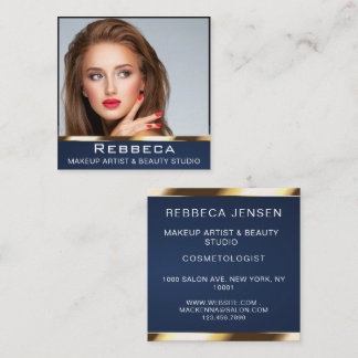 Makeup Artist Nails Beauty SPA blue & Gold Simply Square Business Card