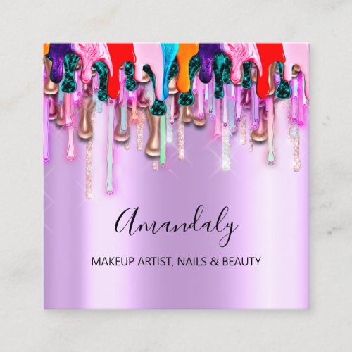 Makeup Artist Nails Drips Glitter Logo Unicorn Square Business Card