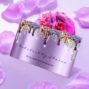 Makeup Artist Nails Eyelash Drips Purple Holograph Business Card by luxury_luxury at Zazzle