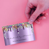Makeup Artist Nails Eyelash Drips Purple Holograph Business Card
