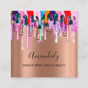 Makeup Artist Nails Glitter 3D Glitter Logo Rose Square Business Card
