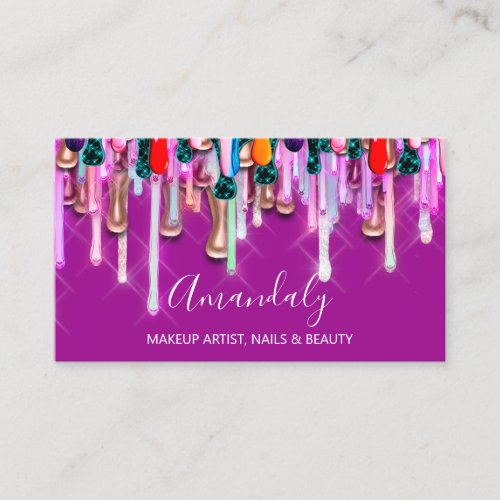Makeup Artist Nails Glitter 3D Glitter Purple Business Card