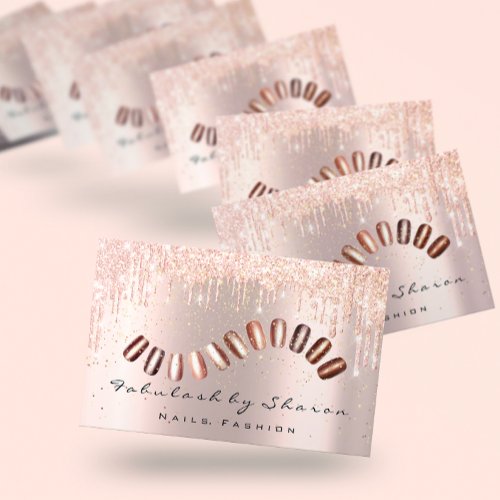 Makeup Artist Nails Glitter Drips Rose Gold Business Card