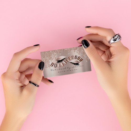 Makeup Artist Nails Glitter Drips Rose Lash Lux Business Card