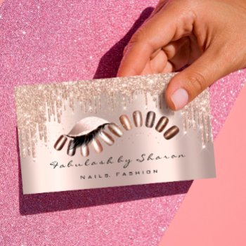 Makeup Artist Nails Glitter Drips Rose Lashes Business Card by luxury_luxury at Zazzle