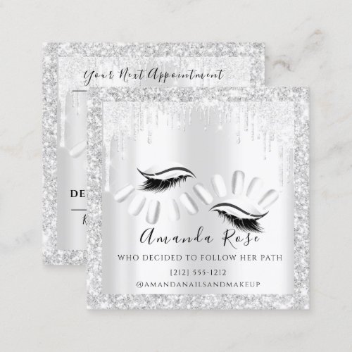 Makeup Artist Nails Lashes Extension Silver Gray Appointment Card