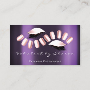 Makeup Artist Nails Rose Purple Lashes Extension Business Card