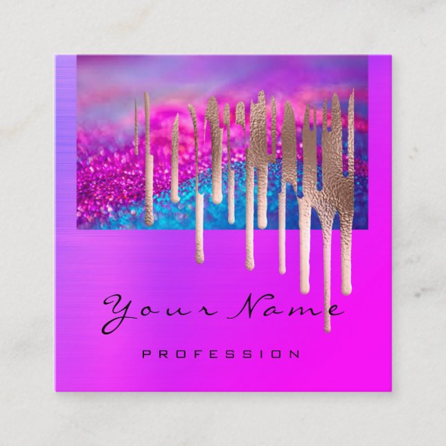 Makeup Artist Nails Salon Rose Drips Pink Square Business Card (Front)