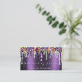 Makeup Artist Nails Silver Drips Purple Holograph Business Card (Standing Front)