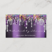 Makeup Artist Nails Silver Drips Purple Holograph Business Card (Front)