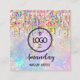 Makeup Artist Nails Unicorn Gold Holograph Logo Qr Square Business Card