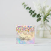Makeup Artist Nails Unicorn Gold Holograph Rose Square Business Card (Standing Front)