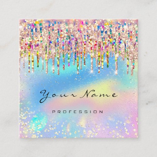 Makeup Artist Nails Unicorn Pink Holograph Ombre Square Business Card