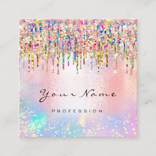 Makeup Artist Nails Unicorn Pink Holograph Rose Square Business Card