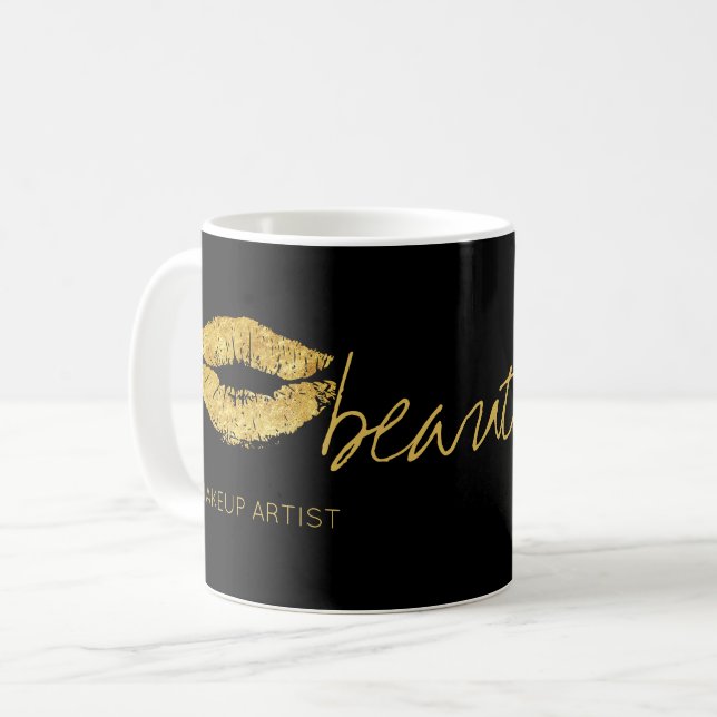 Makeup artist name glam gold lips black beauty coffee mug (Front Left)