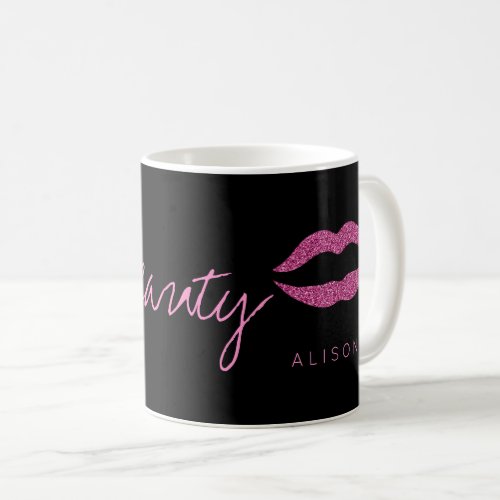 Makeup artist name glam hot pink lips black beauty coffee mug