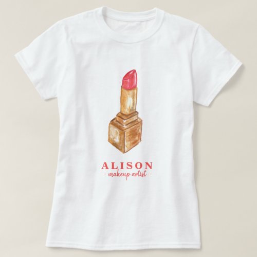 Makeup artist name painted watercolor lipstick T_Shirt