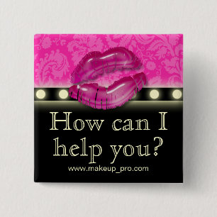 Makeup Artist Name Tag Button Brooch Lights Lips B