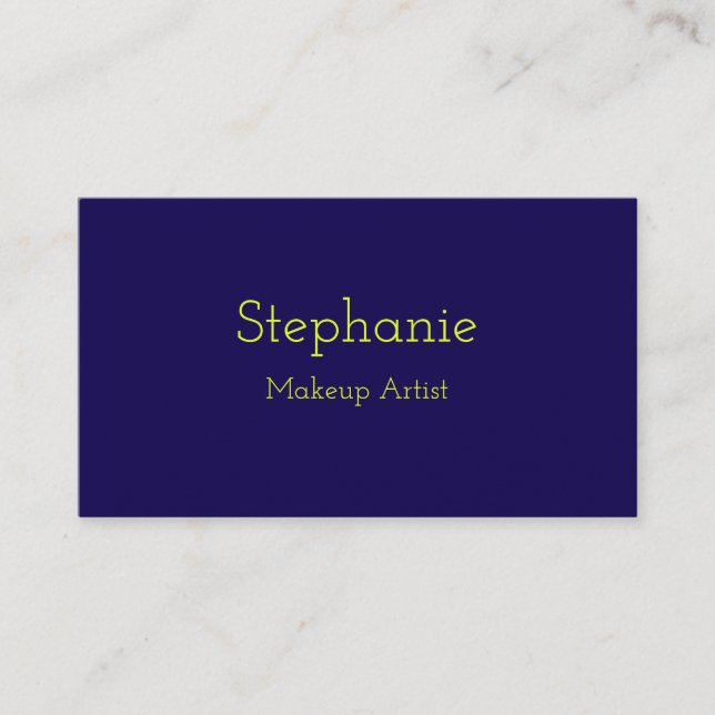 Makeup Artist Neon Yellow Green Navy Blue Business Card (Front)