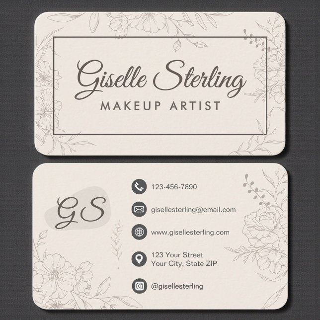 Makeup Artist Neutral Floral Business Card (Creator Uploaded)