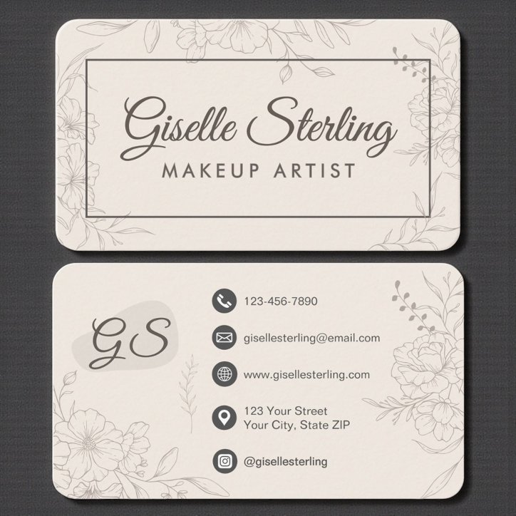 Makeup Artist Neutral Floral Business Card