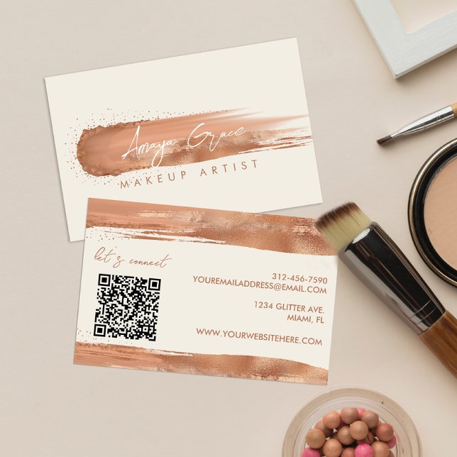 Makeup Artist Neutral Rose Gold Swash Business Card (Creator Uploaded)