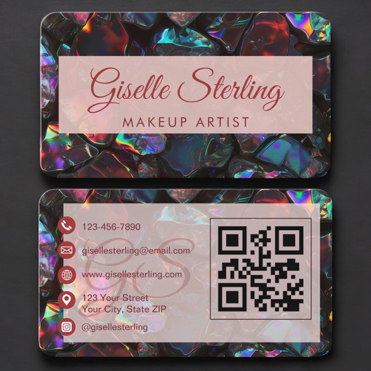 Makeup Artist Opal Black QR Code Business Card