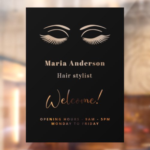 Makeup artist opening hours welcome black window cling